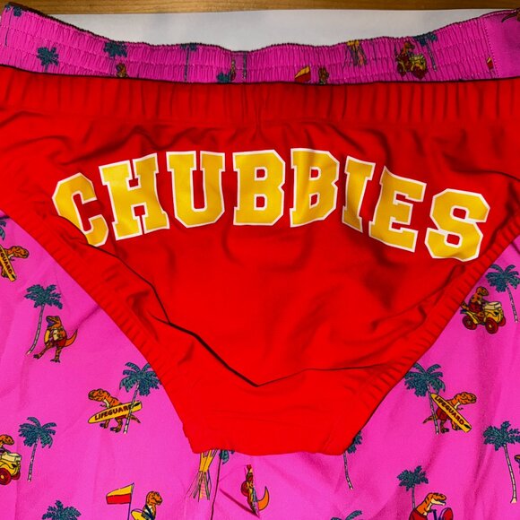 Chubbies 5.5"Men's Tear Away Swim Trunks w/ Swim Brief - The Dino Racers - Large - Picture 1 of 5